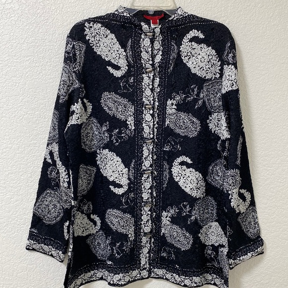 Joni B. Tops - Boho Art to Wear Crinkle Jacket/Tunic Ying Yang Symbol Travel friendly Women’s L